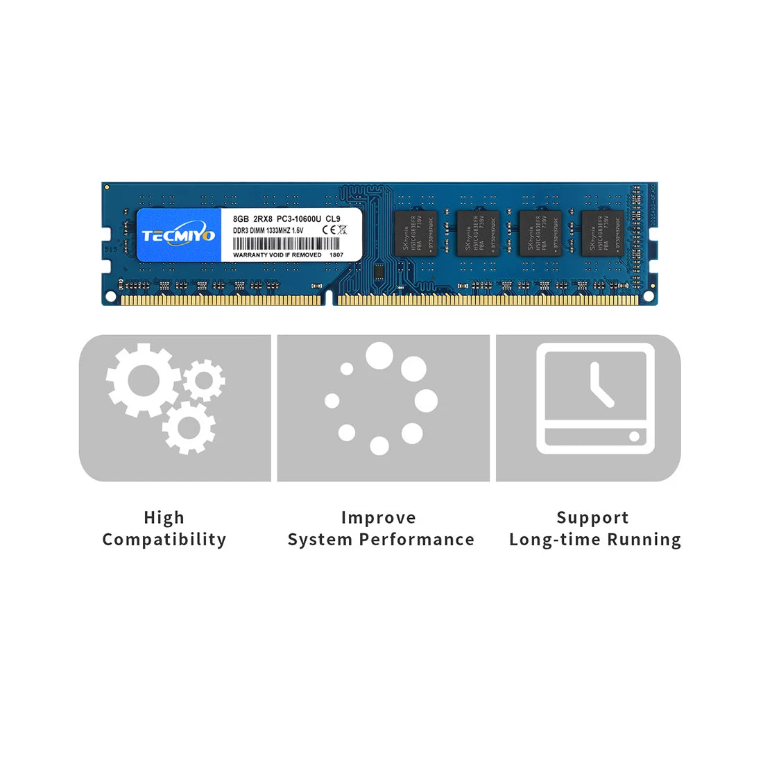 TECMIYO 4GB 8GB Desktop Memoria Ram DDR3 DDR3L 1600MHz 1333MHz PC3-12800U PC3-10600 DIMM 1.5V 1.35V 2RX8 Non-ECC Memory - Blue