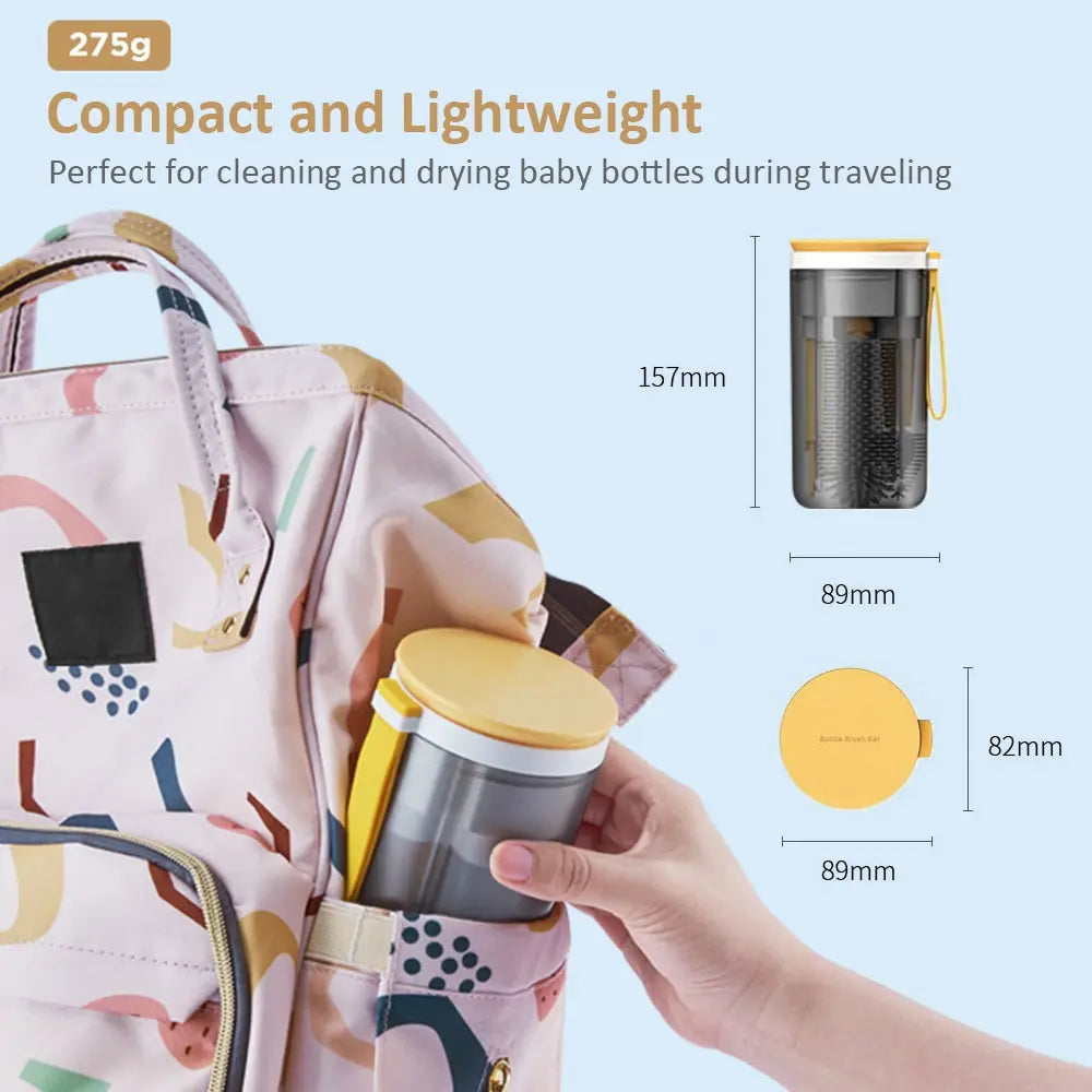 Portable Baby Bottle Brush Kit Travel Feeding Bottle Cleaning Set with Magnetic Drying Rack/ Soap Dispenser/ Storage Cup