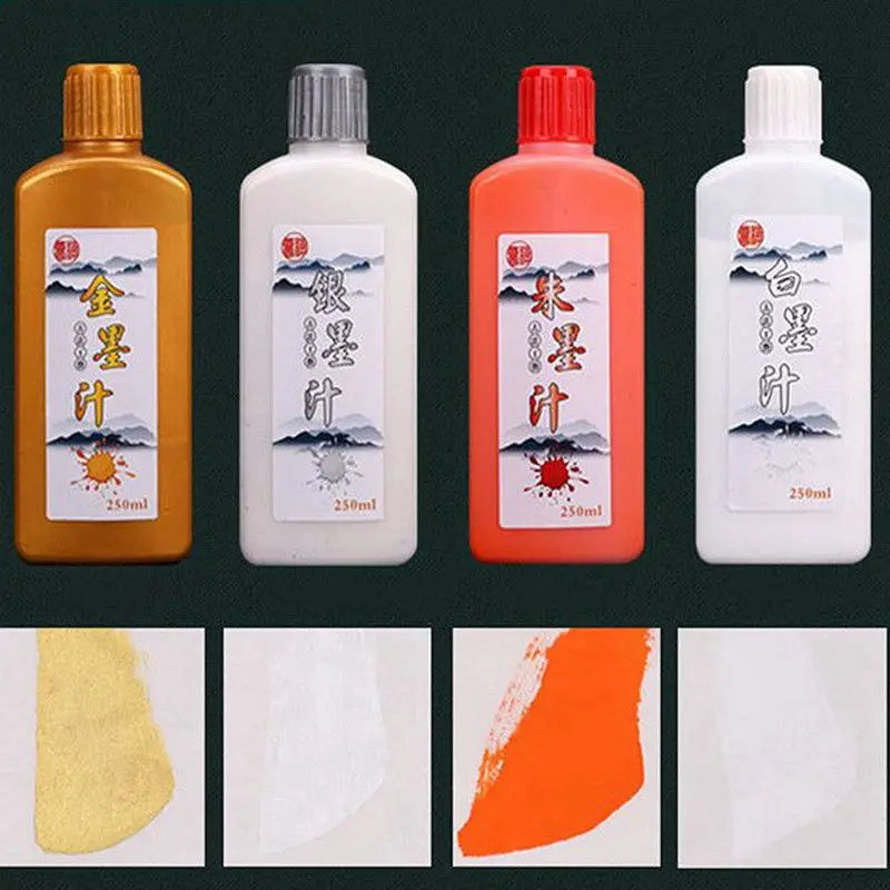 60ml Gold/Silver/White/Red Chinese Painting Calligraphy Ink Bottle Traditional Metallic Pigment Paint For Writing Stationery