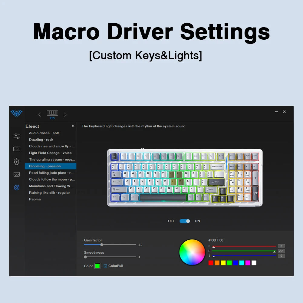 لوحة مفاتيح ميكانيكية للألعاب Aula F99 بثلاثة أوضاع 2.4 جرام لاسلكية وبلوتوث وسلكية قابلة للتبديل السريع مع حشوة PBT RGB لأجهزة الكمبيوتر المحمولة وألعاب الكمبيوتر الشخصي 99 مفتاحًا