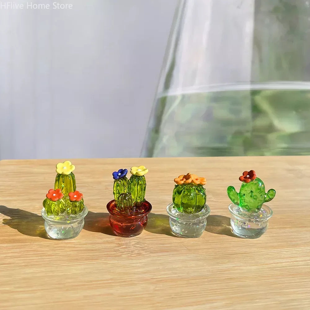 Mini Cactus Figurines Ornaments Cactus Bonsai Decor Sculptures and Figurines Desktop Ornament  Car Home Decoration