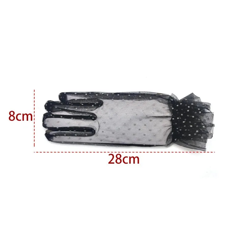 1pc Sexy Transparentes Dot Print Black White Mesh Tulle GloveSpring Summer Thin Short Glove Club Prom Party Dancing Dress Glove