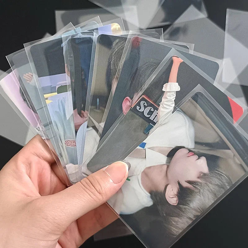 50pcs Kpop Card Sleeves Holder Clear 3 Inch Photocard Holographic Protector Film Album Binder Game Card Holder Korea Stationery