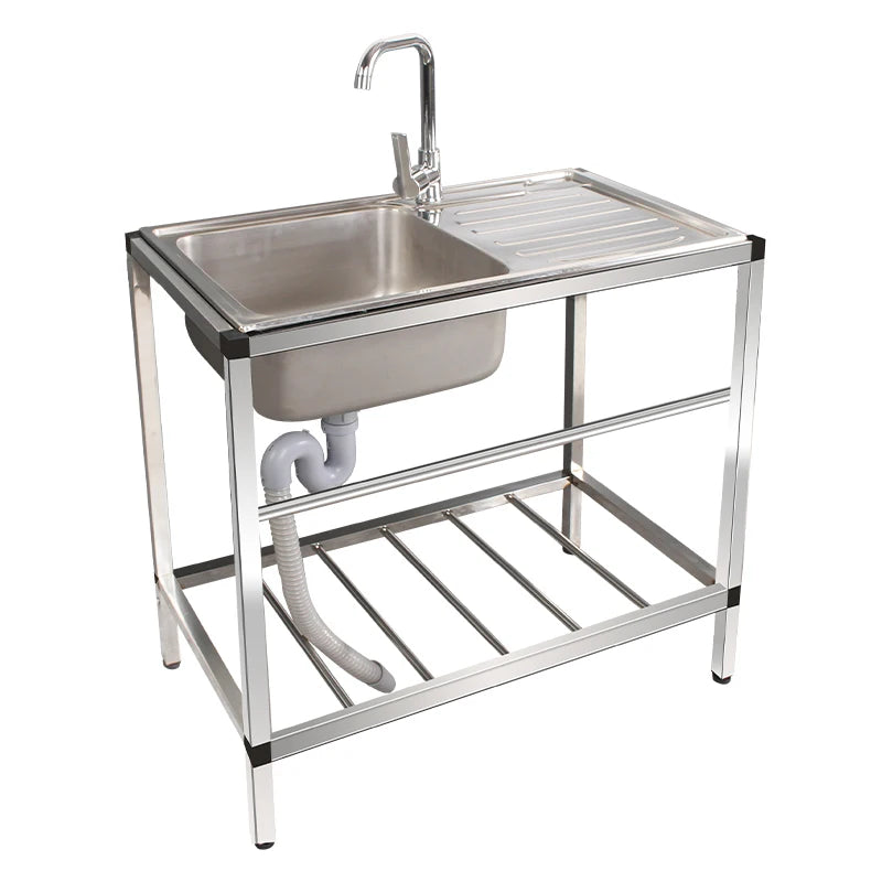 Fabricated Outdoor Free Standing 100% Whole Body Stainless Steel 304 Kitchen Sink Wash Basin and Platform with Bracket