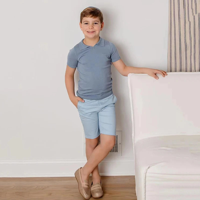 AP Boys 2024 New Style Boys Silk Tencel Knitting Polo Shirt Kids Cotton Short Pants , #6605