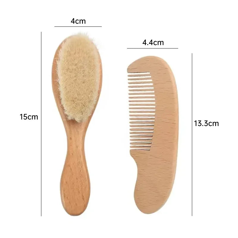 2pcs Baby Care Hair Brush Beech Soft Wool Wood Comb Newborn Massager Comb Baby Shower And Gift Baby Sleeping Soothing Bedding