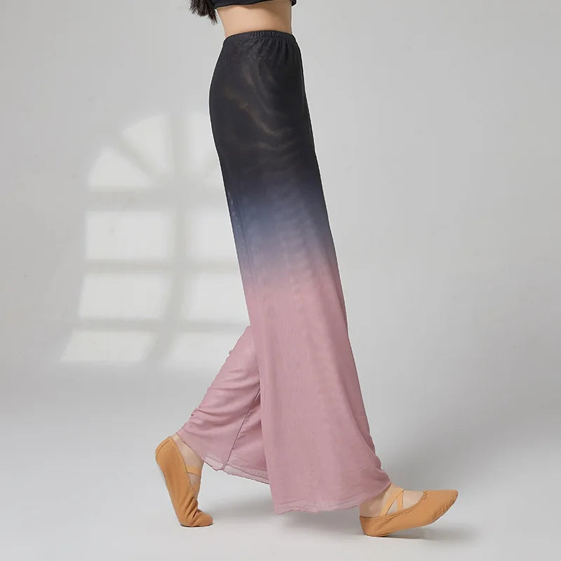 Two Layers Gradient Gauze Pant Classical Dance Stage Performance Clothes Adult Trouser Flowy Wide Leg Pants National Costume