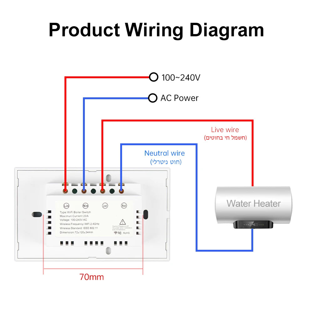 Tuya Smart Life WiFi Boiler Switch with Energy Monitoring 4400W Smart Water Heater Switch 20A US Standard for Alexa Google Home