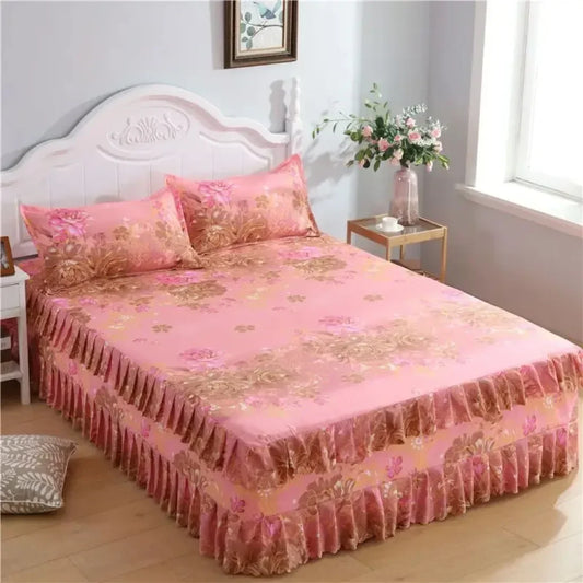 Bed Skirt Cotton Bedspread Set Embroidery Bed Dress Pillow Cases 3 Pieces/Set For King/Queen Double 1.5/1.8/2M Sheet Cover 3PCS