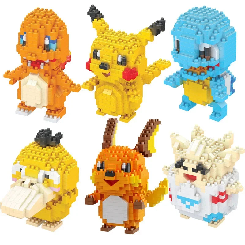 DIY Pokemon Blocks Small Cartoon Mini Building Block Pikachu Charizard Eevee Mewtwo Anime Assemble Action Model Dolls Toys