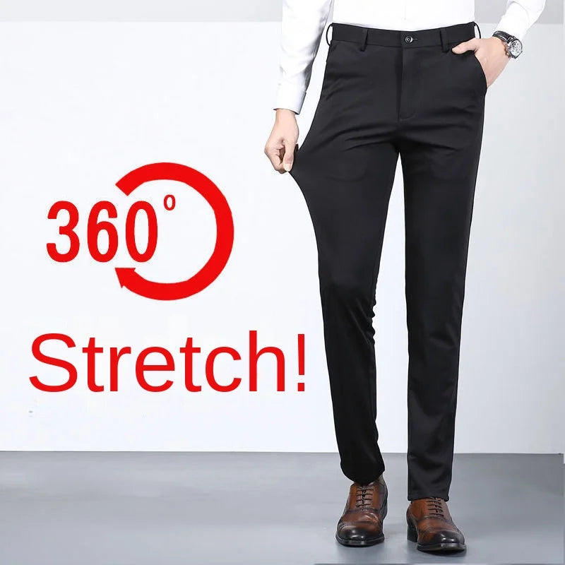 Men's Summer Casual Suit Pants Elastic Non-ironing Trousers Men Black Thin Pants Slim-fit Straight Business Formal Suit Trousers