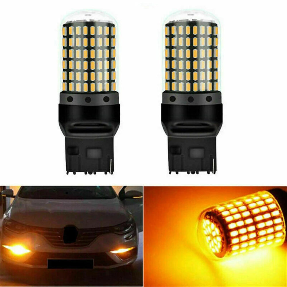 2 قطعة من مصابيح LED الوامضة للسيارة من نوع canbus py21w 5W P21w bau15s 1156 BA15S T20 W21/5W 3157 1157 لمبة 144SMD مجموعة مصابيح الإشارة