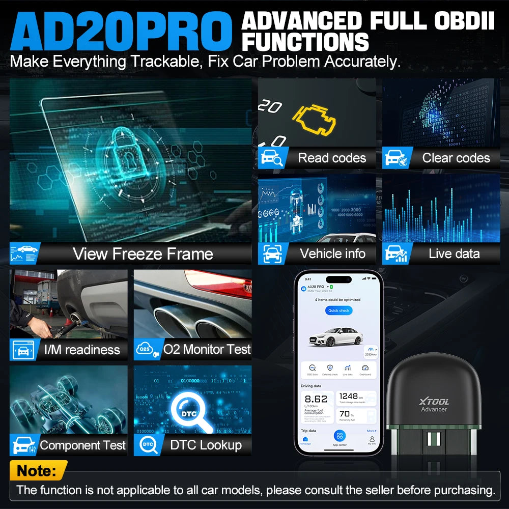 XTOOL Advancer AD20Pro OBD2 Bluetooth Scanner Full System Car Diagnostic Tool obd2 Scanner Oil Reset & Battery Test Code Reader