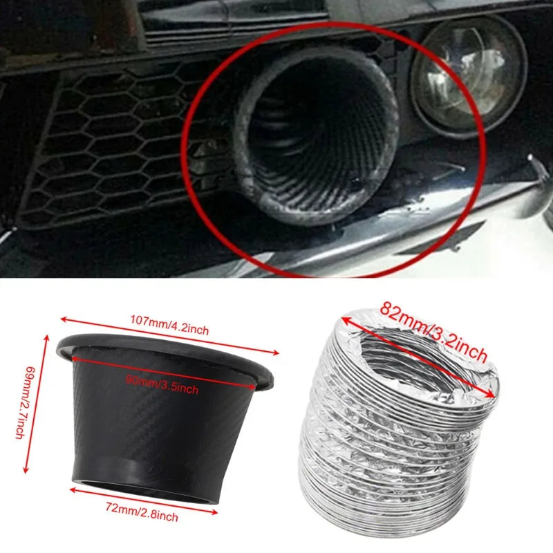 1pcs Universal Car Front Bumper admission air  Turbo Air Intake Pipe Kit ABS Turbine Inlet Kit Pipe Air Funnel Carbon Fiber Look