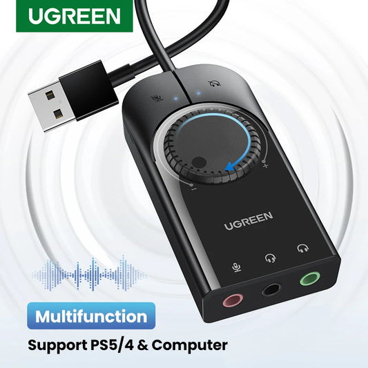 UGREEN Sound Card USB Audio Interface External 3.5mm Microphone Audio Adapter Soundcard for PC Laptop PS4 Headset USB Sound Card