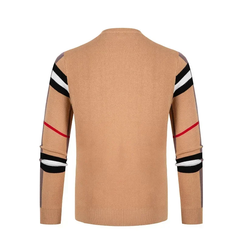 Men's Sweater Knitted Pullover 2024 Autumn/Winter New Soft Warm Striped Checker Round Neck Sweater Casual Fashion Men Clothing