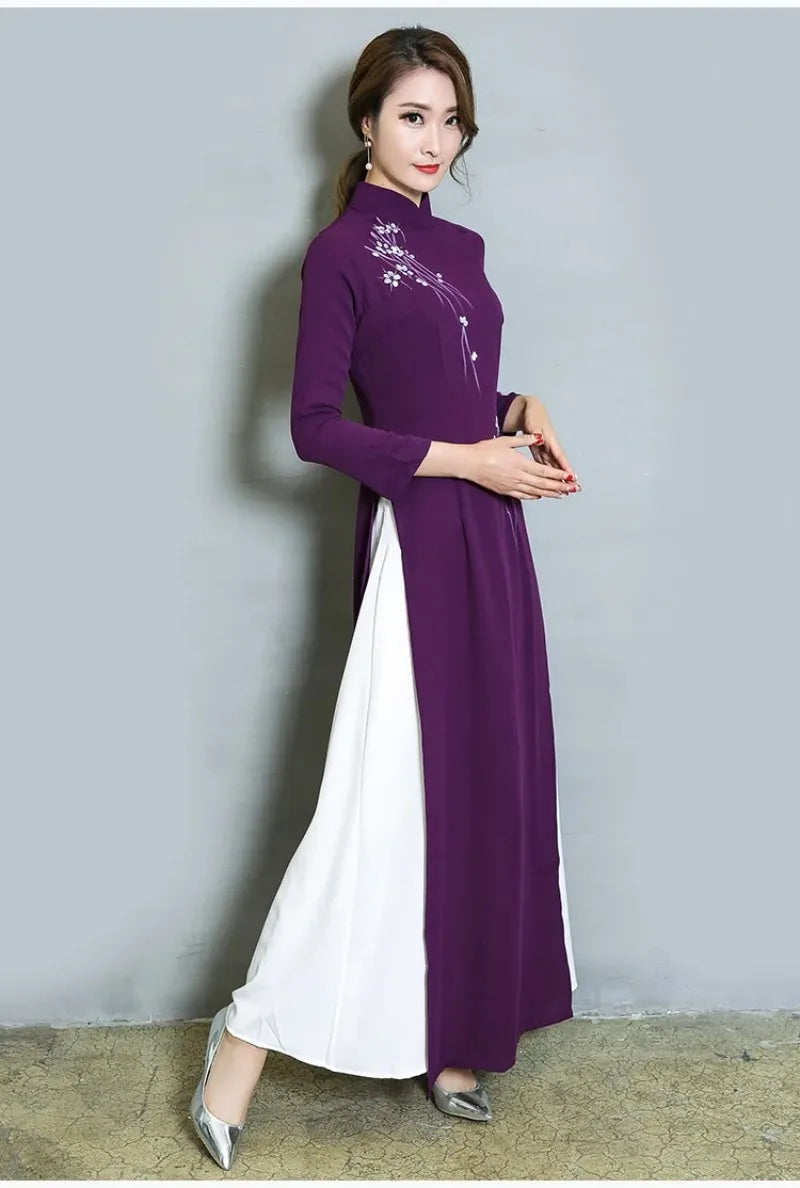 ملابس نسائية من البوليستر بتصميم خريفي جديد لعام 2024 مقاس كبير من Ao Dai Asia &amp; Pacific Islands Clothing M-2XL