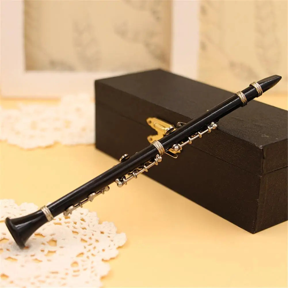 Mini Clarinet Model Musical Instrument Miniature Desk Decor Display With Black Leather Box + Bracket Dropship