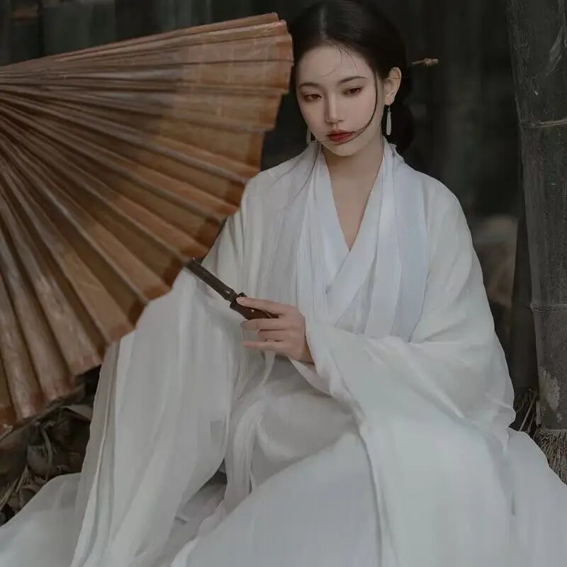 الأبيض Hanfu فستان المرأة الصينية القديمة Hanfu الإناث هالوين الجنية تأثيري حلي 2023 فستان صيفي فستان Hanfu حجم كبير