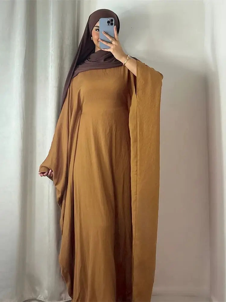 Summer Soft Crepe Like Linen Khimar Butterfly Batwing Abaya Dubai Luxury 2024 Islam Muslim Kaftan Modest Dress For Women Kebaya