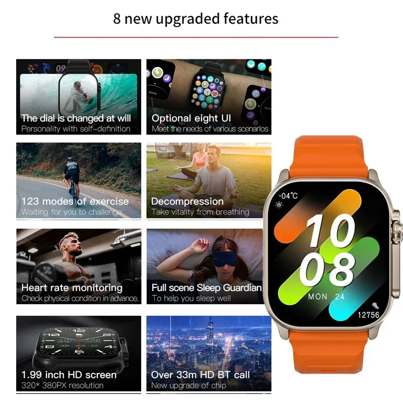 2024 T900 Ultra 2 Smart Watch Men 49mm Series 8 2.3 "AMOLED Screen NFC Compass Waterproof For Apple Watch IWO Ultra 8 Smartwatch