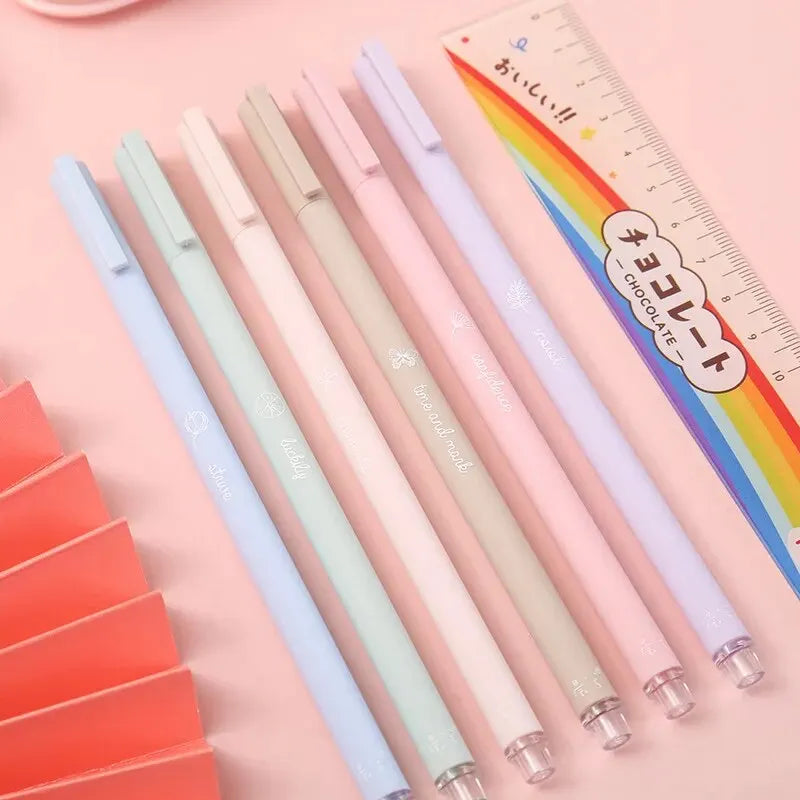 6pcs/set Creative Cute Morandi Simple Small Fresh Gel Pen Kawaii Quick Drying Cap Neutral Pen Journal Supplies Stationery