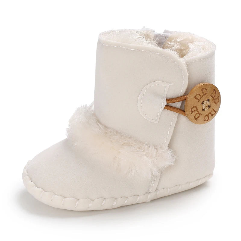 2022 Baby Autumn Winter Boots Baby Girl Boys Winter Warm Shoes Solid Fashion Toddler Fuzzy Balls First Walkers Kid Shoes 0-18M