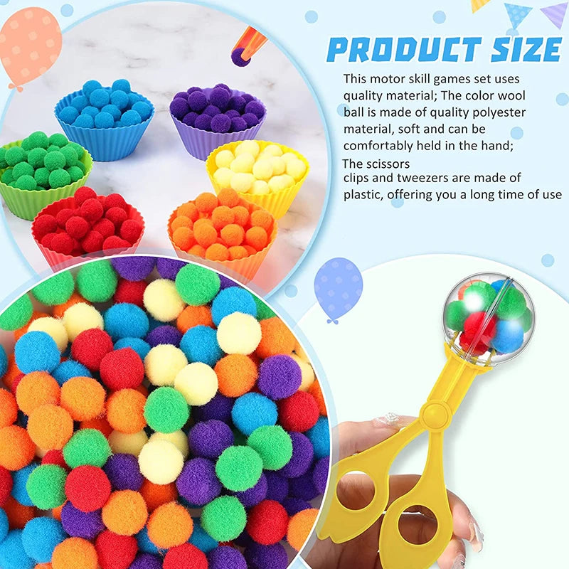 Rainbow Counting Pompoms Children's Toys Sorting Cup Montessori Sensory Toys Preschool Learning Activities Math Toys