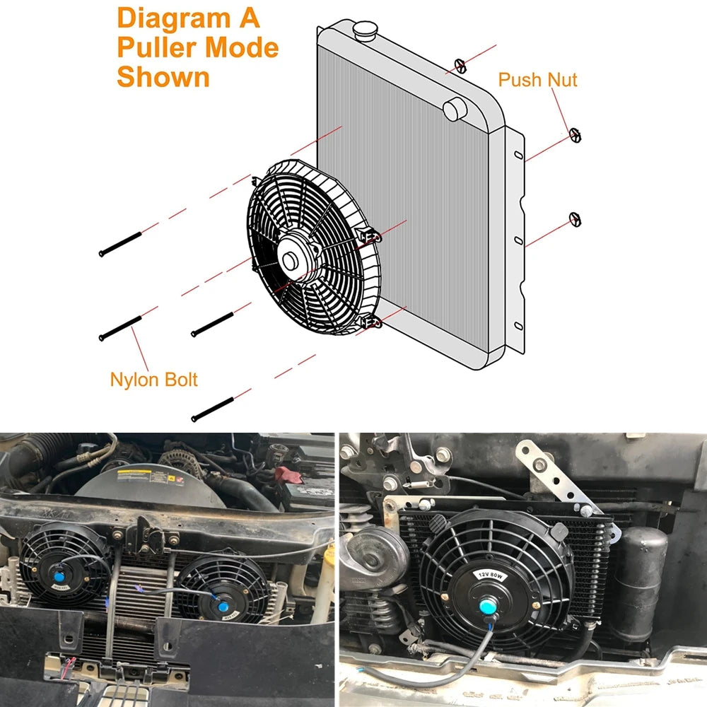 Universal 7/9/10/12/14 Inch 12V 80W 2100RPM Car Air Conditioning Electronic Radiator Cooling Fan Blade Electric Cool MountingKit