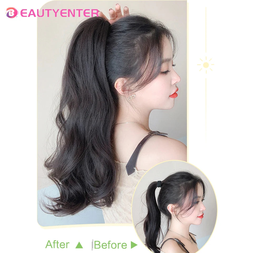 رباط شعر اصطناعي طويل مجعد من BEAUTYENTER مع مشبك انتزاع شعر مستعار ذيل حصان شعر مجعد ذيل حصان كاذب شعر رقيق يمكن مضفره