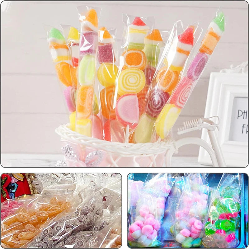 50/100pcs Clear Long Candy Treat Bag Cellophane Cookie Lollipop Plastic Bag Food Gift Packaging Wedding Birthday Decor Supplies