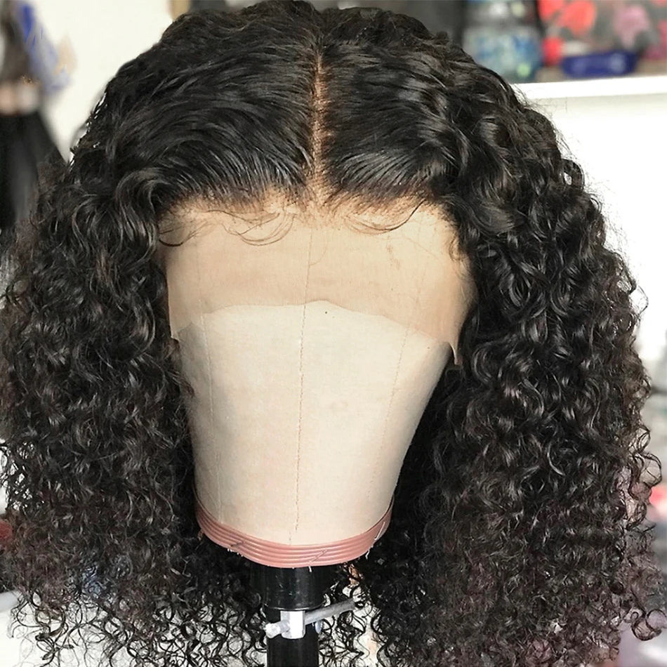 12A Brazilian Kinky Curly Bob Wig Human Hair Lace Frontal Wigs 180% Wear and Go Glueless Wigs Water Wave Lace Closure Wig Cheap