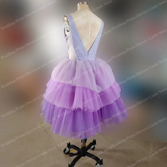 Purple Tiered Homecoming Dresses for Girls Women V-Neck Sleeveless Knee-Length Elegant Party Birthday Special Events Dress 2024