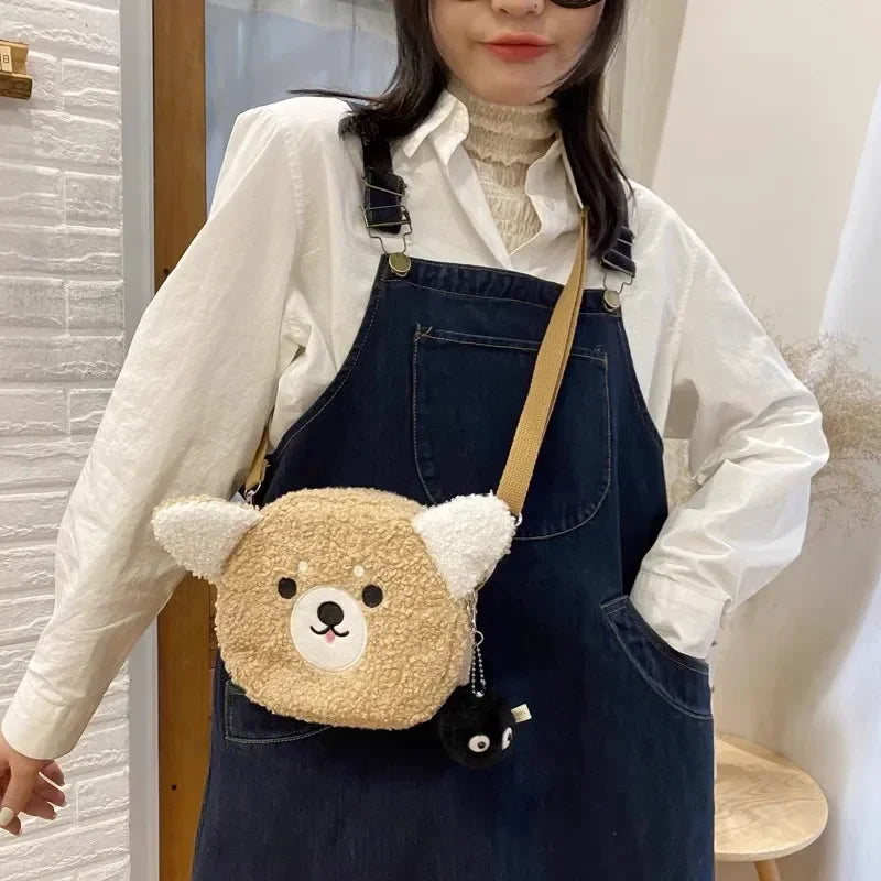 Japanese Style Kawaii Bag Women Girls Cartoon Kitten Bear Plush Shoulder Bags Crossbody Messenger Pack Small Phone Purse Packet