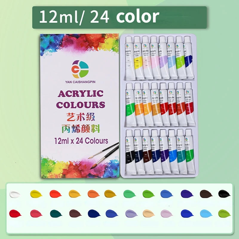 Acrylic Paint 12 18 24 36 Color 12ml Tube Acrylic Paint Set Paint for Clothing Painting Rich Glass Pigments for Artists Painting