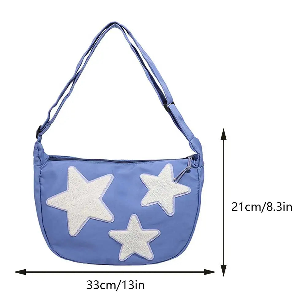 Women Canvas Messenger Bag Adjustable Strap Star Shoulder Bag Soft Crossbody Sling Bag Pentagram Satchel Bag Slouchy Travel Bag