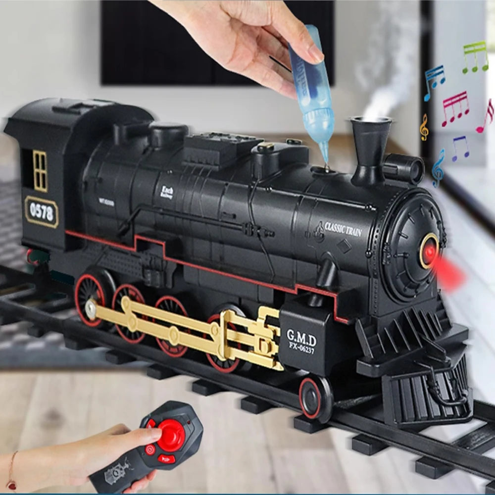 RC Train Toys Simulation Train Remote Control Retro Steam Electric Stepless Speed Control Remote Smoking Train Children's Toys