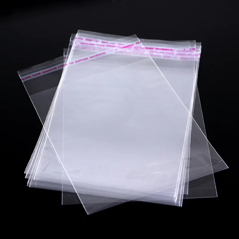 Self adhesive sealing transparent plastic bag, used for packaging jewelry, candy, biscuits, gifts, 100 pieces.