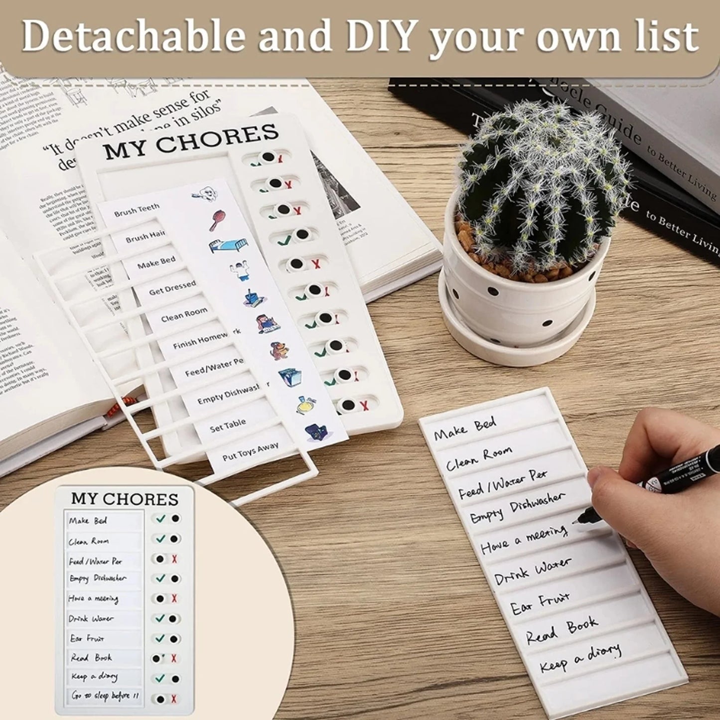 Reusable My Chores Checklist Daily Planner Memo Plastic Board Chore Chart Responsibility Behavior for Kid Self-discipline Card