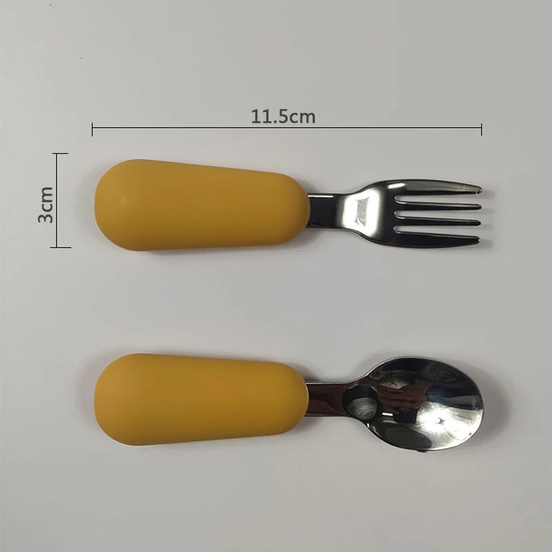 Baby Gadgets Tableware Set Children Utensil Stainless Steel Toddler Dinnerware Cutlery Cartoon Infant Food Feeding Spoon Fork