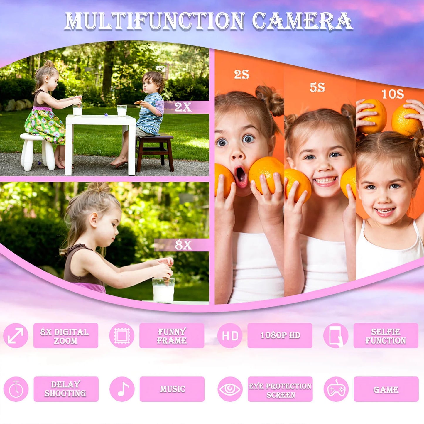 Mini Kid Camera Digital Camera Toys for Girls Boys 1080P HD Screen Music Playback Gaming 2 inch Children Camera Birthday Gift