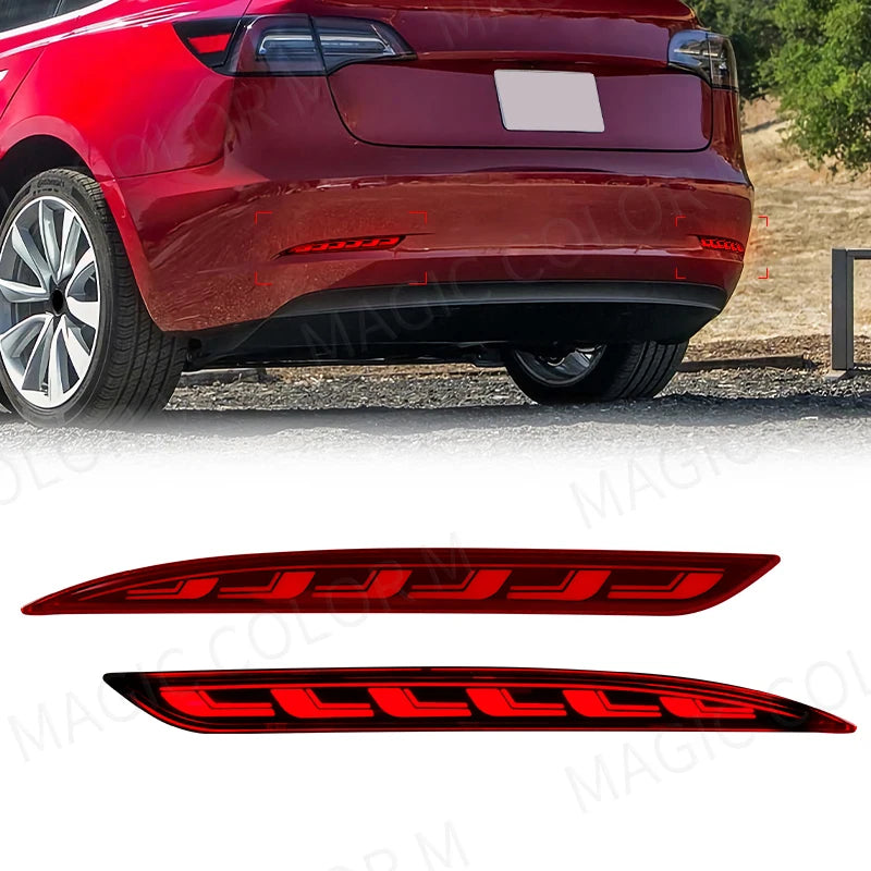 For Tesla Model 3 Model Y 2018 2019 2020 2021 2022 2023 Led Rear Bumper Reflector 3 Functions Brake Light Dynamic Turn Signal