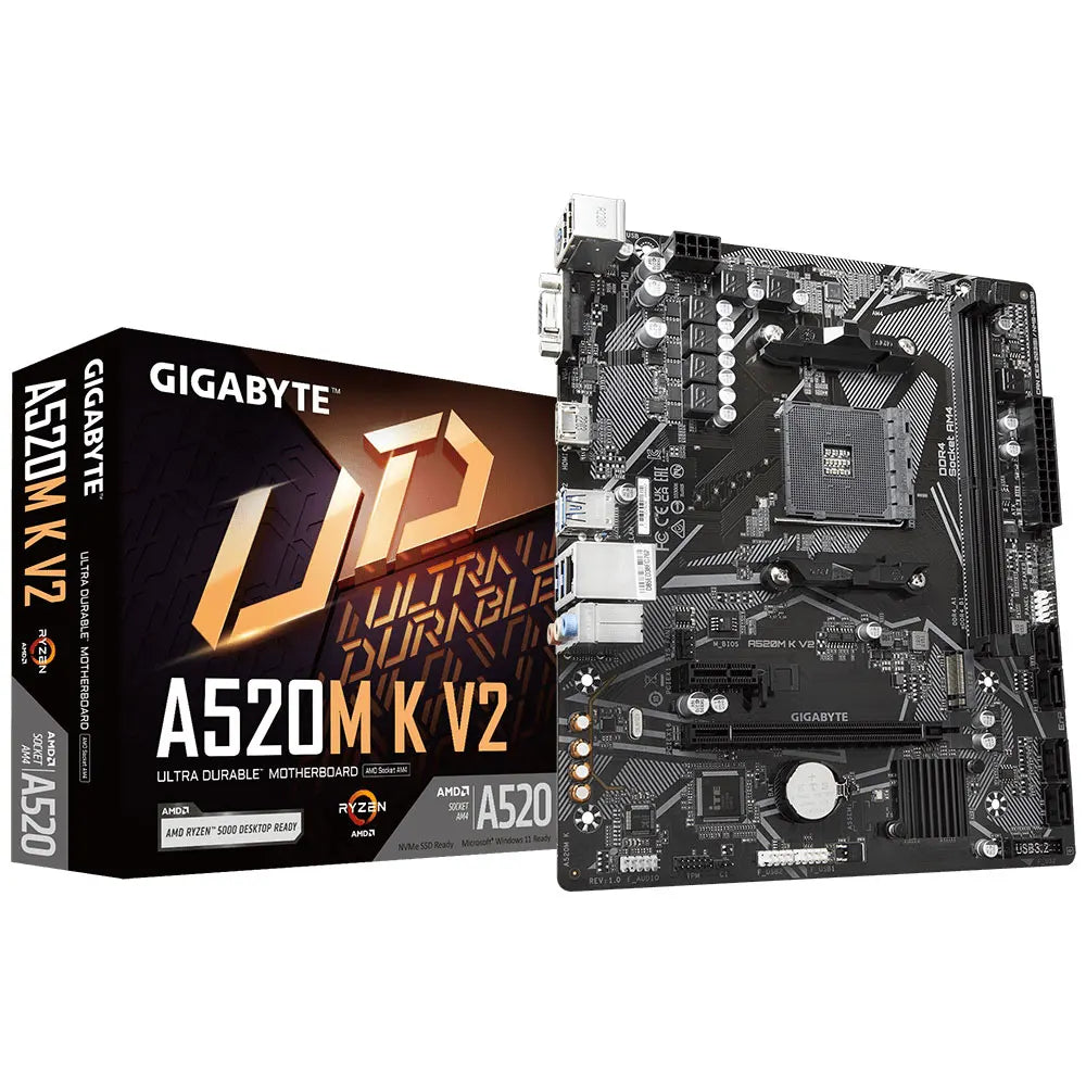 Материнская плата GIGABYTE A520M K V2 AMD AM4 для процессоров серии Ryzen 3/4/5 DDR4 64 ГБ PCI-E 3.0 16X SATA3.0 M.2 VGA, Realtek®GbE