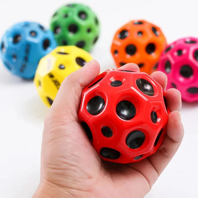 High Resilience Hole Ball Soft Bouncy Ball Anti-fall Moon Shape Porous Bouncy Ball Kids Outdoor Sport Toy Ergonomic Squeeze Ball