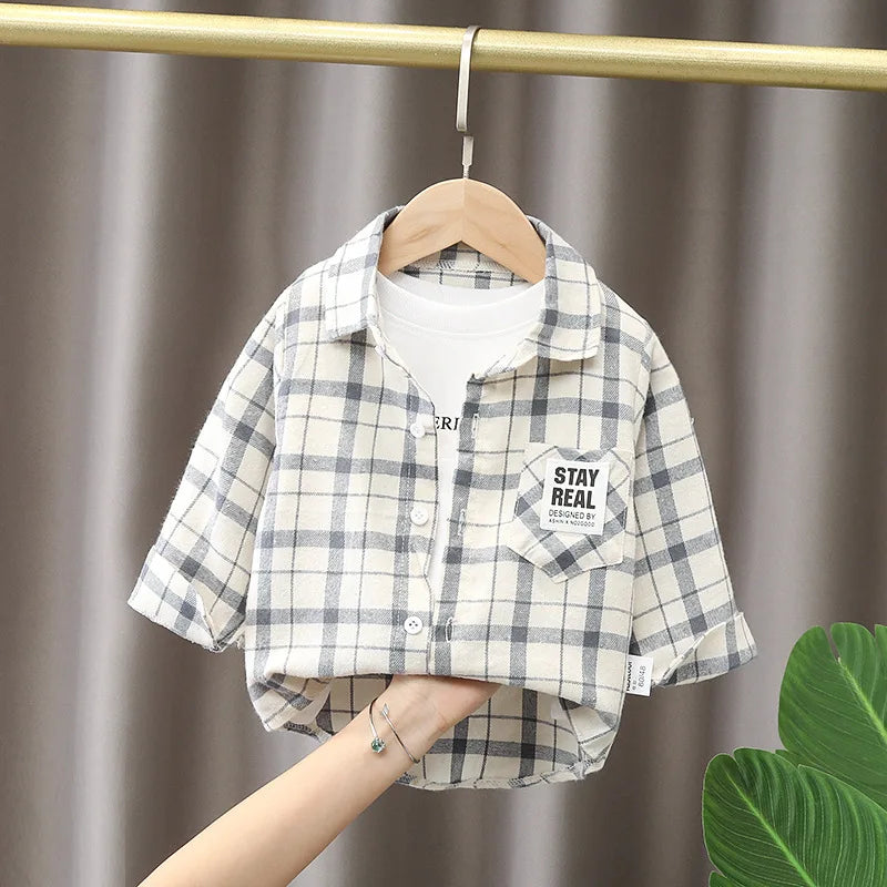 IENENS Kids Shirt Clothes Spring Thin Blouses Clothing Infant Boy Plaid Cotton Tops 1 2 3 4 Years Kids Long Sleeves Shirt