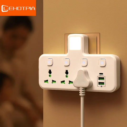 EU UK AU US Plug AC Outlet Power Strip Multiprise Wall Socket Universal Network Filter USB Charger Separate Switch Light Adapter