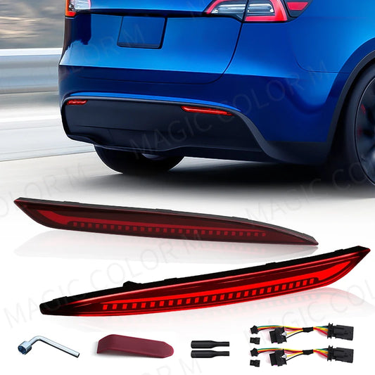 For Tesla Model 3 Model Y 2018 2019 2020 2021 2022 2023 Led Rear Bumper Reflector 3 Functions Brake Light Dynamic Turn Signal