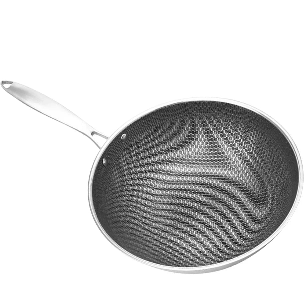 Pan Wok Frying Skillet Honeycomb Cooking Nonstick Induction Flat Stir Kitchen Fry Stainless Stove Steel Bottom Saute Gas