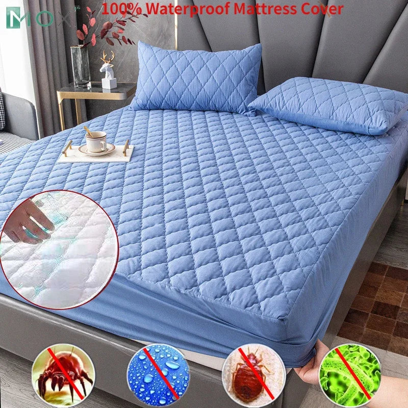 100% Waterproof Thicken Mattress Protector Cover Non-slip Fitted Bed Sheet Pad  Bed Cover Single Double Bed Queen King Size 1Pc