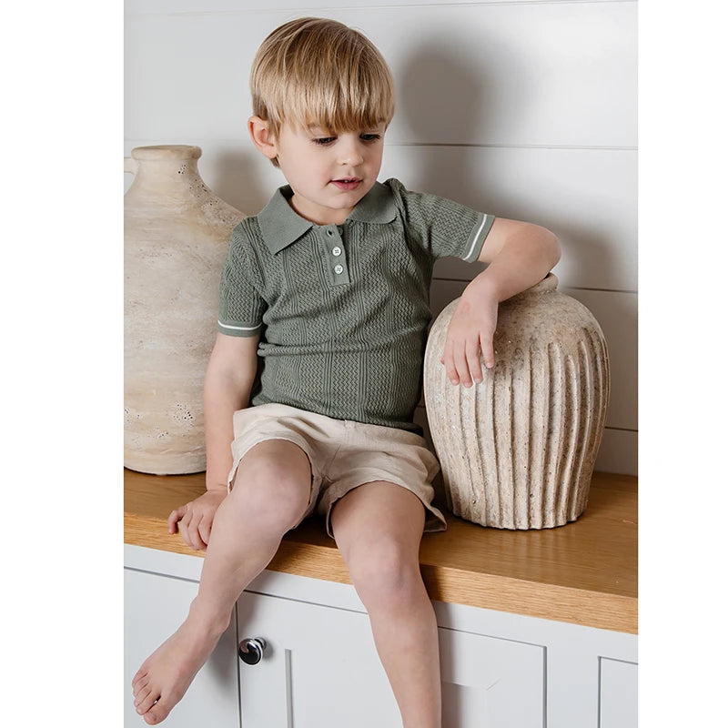 AP Boys 2024 New Style Boys Silk Tencel Knitting Polo Shirt Kids Cotton Short Pants , #6605